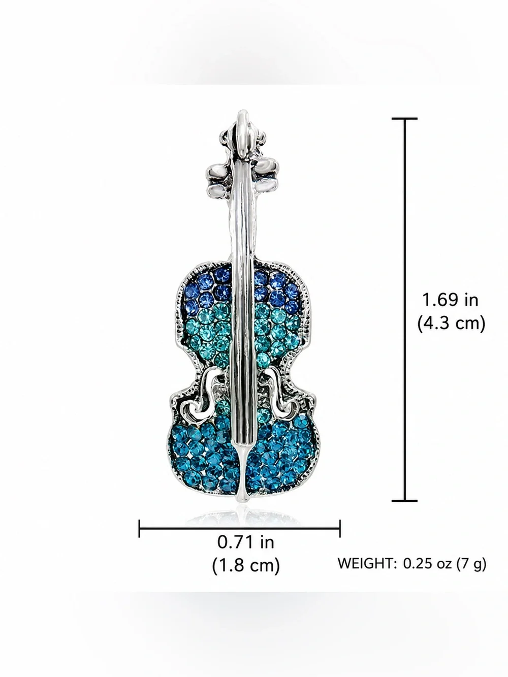 Blue Violin Brooch Pin – Rhinestone Crystal Musical Instrument Jewellery.